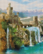 Алмазная мозайка UA194 "Замок с водопадом" 40х50см