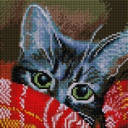 Алмазная мозайка UC130 "Котенок под одеялом" 20х20см